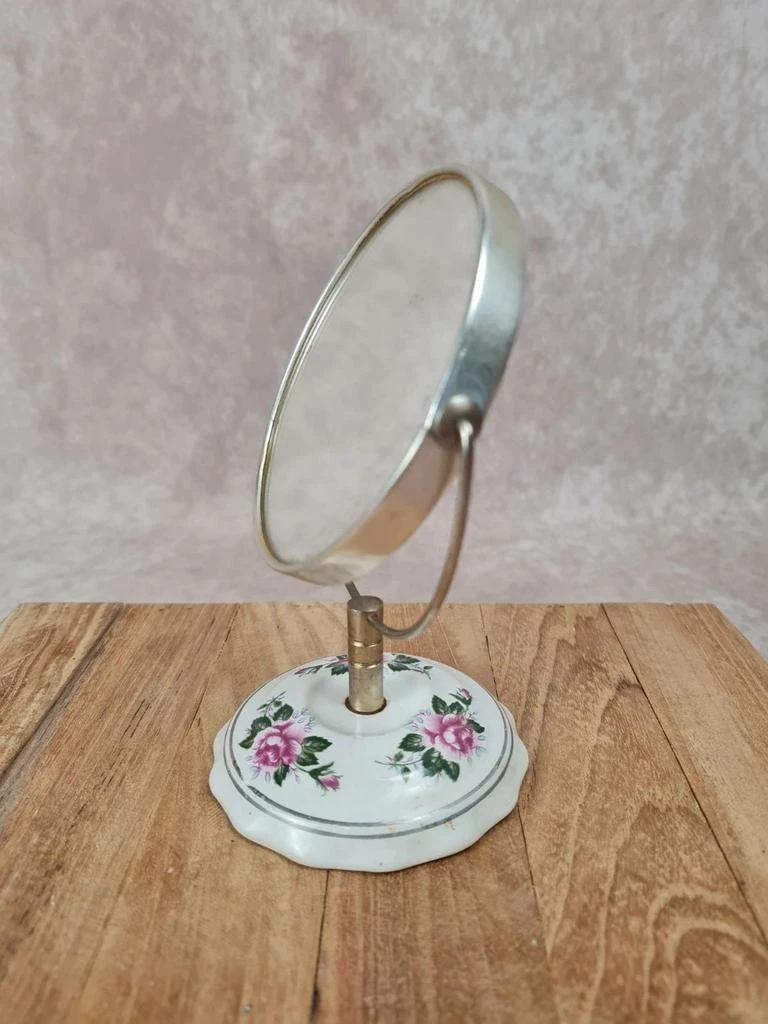 Petit espelho de mesa vintage 🌸 Bergère de France – Porcelana e latão – photo 2